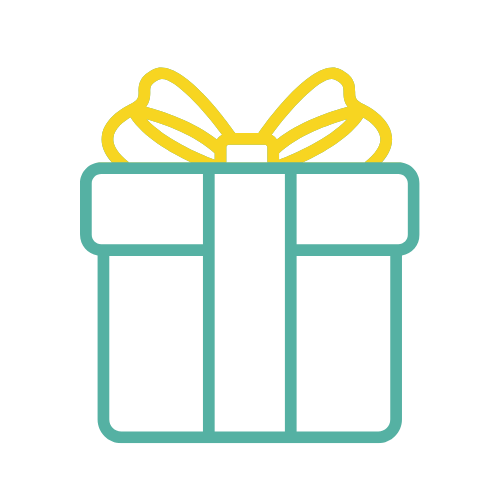 ZIPS Car Wash brand teal and yellow graphic present wrapped with a bow on top