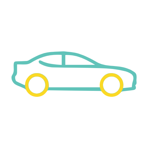 ZIPS Car Wash brand teal and yellow graphic car viewed from side