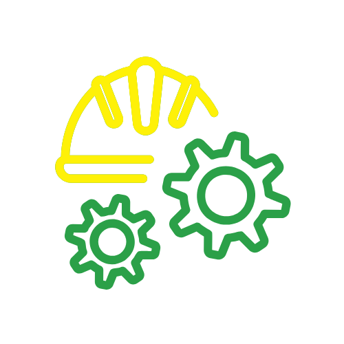 Jet Brite Car Wash brand green and yellow graphic construction hard hat and gears