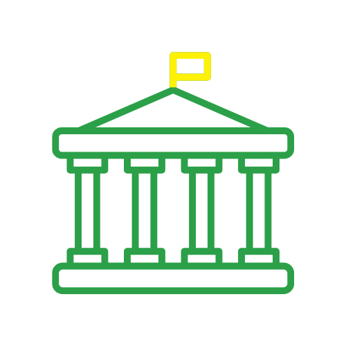 Jet Brite Car Wash brand green and yellow graphic four-column building with flag on top