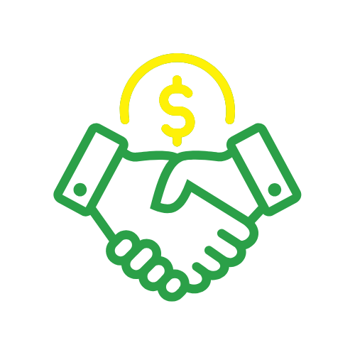 Jet Brite Car Wash brand green and yellow graphic hands shaking below giant coin