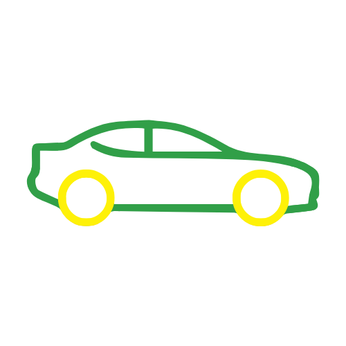 Jet Brite Car Wash brand green and yellow graphic car viewed from side