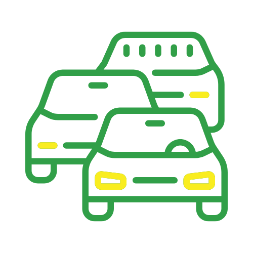 Jet Brite Car Wash brand green and yellow graphic of three cars in a staggered line