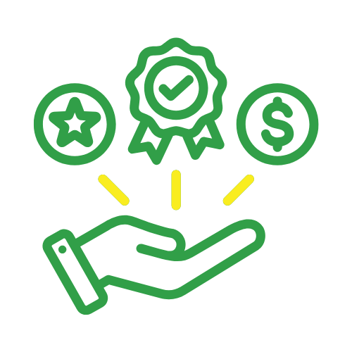 Jet Brite Car Wash brand green and yellow graphic hand with floating reward icons above