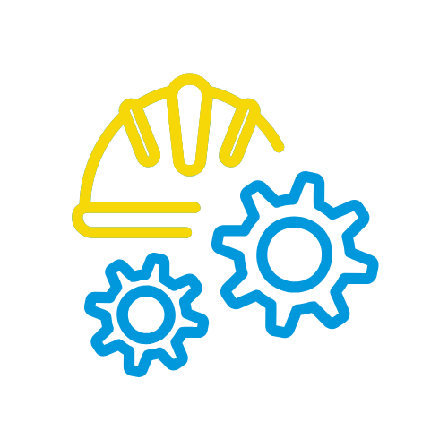 Rocket Express Car Wash brand blue and yellow graphic construction hard hat and gears
