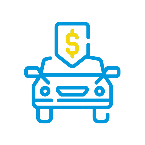 Rocket Express Car Wash brand blue and yellow graphic car with price tag overhead